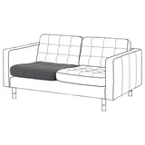 Ein kompaktes 2-Sitzer-Sofa aus weißem Tufted mit grauen Kissen.