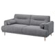 Modernes graues Stoffsofa, weiche runde Formen, helle Eichenbeine, stilvoll und gemütlich.