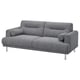 Option: Ein graues LÅNGARYD-Sofa mit modernem Design, runden, weichen Formen und Metallbeinen.