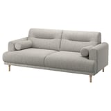 Modernes graues LÅNGARYD-Sofa, weiche, abgerundete Form, Holzbeine, gemütliche Polsterung.