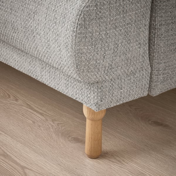 Modernes graues Stoffsofa mit Holzbeinen, weichen Formen, langlebig.