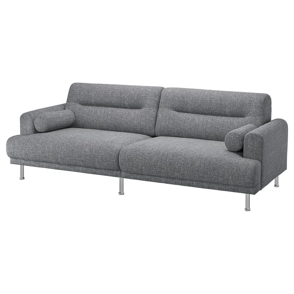 LÅNGARYD graues Sofa: stilvoller Dreisitzer mit Stoff- und Chrombeinen, leicht zu reinigen.