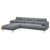 LÅNGARYD L-förmiges Sofa aus grauem Stoff mit Holzbeinen und leichtem Design.