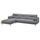 LÅNGARYD L-förmiges Sofa aus grauem Stoff mit Holzbeinen und leichtem Design.