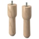 Zwei naturfarbene, abgerundete Holzbeine mit Metallbolzen oben und unten in einem schlichten, minimalistischen Design.