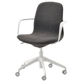 LÅNGFJÄLL Bürostuhl, grauer Stoff, weißes Gestell, höhenverstellbar, Armlehnen, Rollen.