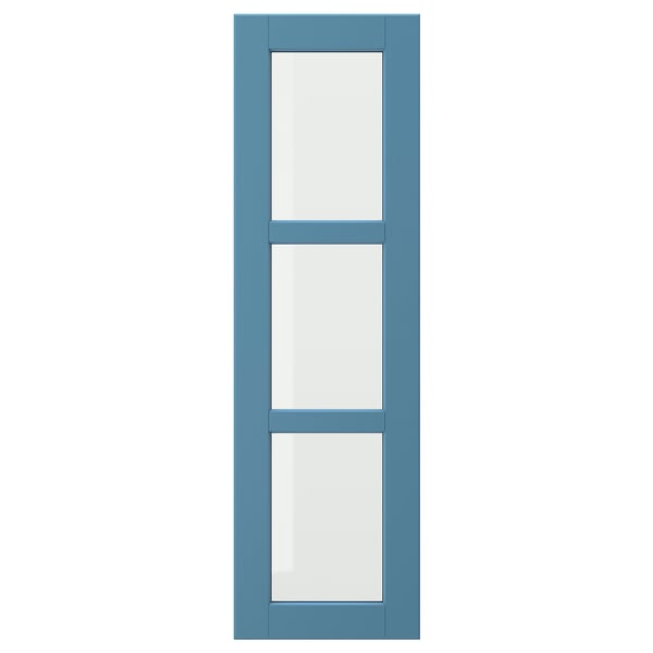 LERHYTTAN blaue Holztür mit Glasscheiben, quadratischem Rahmen, rustikalem Design.