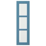 LERHYTTAN blaue Holztür mit Glasscheiben, quadratischem Rahmen, rustikalem Design.