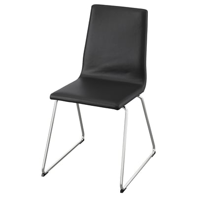 LILLÅNÄS Stuhl, schwarz. Moderner, gepolsterter Sitz mit verchromtem Kufengestell, stilvoll und bequem.