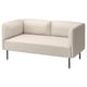 Option: Ein beiges LILLEHEM 2-Sitzer-Sofa mit klarem Design, mit gepolsterten Sitzen und Rückenlehnen, die von schwarzen Metallbeinen getragen werden.