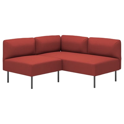 Hellorangefarbenes Ecksofa LILLEHEM. Modernes, modulares Design, mit Stahlbeinen. Leicht zu reinigender, wollähnlicher Stoffbezug.