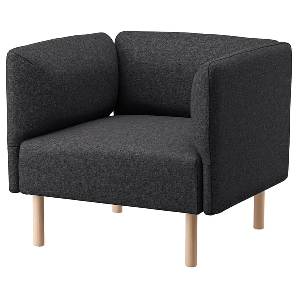 Lilleham Stuhl, dunkelgrau, Stoff, eckiges Design, vier Holzbeine.