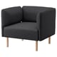 Lilleham Stuhl, dunkelgrau, Stoff, eckiges Design, vier Holzbeine.