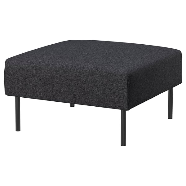 Dunkelgrauer Lilleham-Hocker aus Stoff, quadratische Form, Beine aus schwarzem Metall.