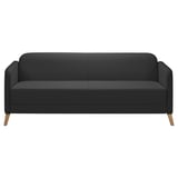 Modernes schwarzes Stoffsofa mit klaren Linien und Holzbeinen.