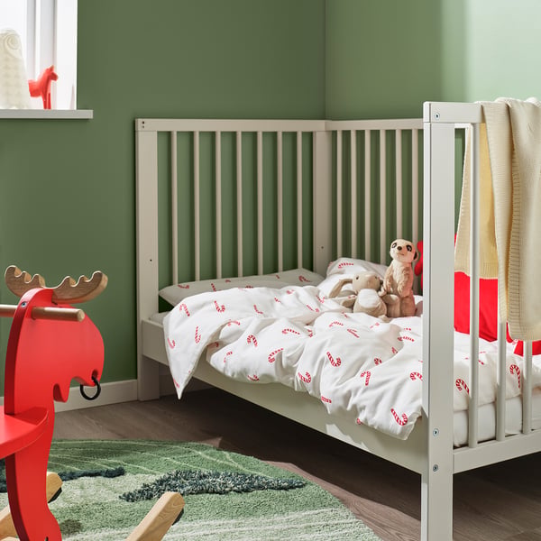 LÖVSÅNGARE Bettwäsche-Set f Babybett, 2-teilig, Zuckerstangenmuster, 110x125/35x55 cm