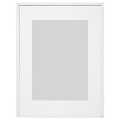 Weißer LOMVIKEN Bilderrahmen, dünne Metallkante, rechteckig, Frontschutz aus Kunststoff.
