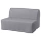 Ein graues LYCKSELE LÖVÅS Schlafsofa mit vertikalen Streifen, das ein modernes und komfortables Design bietet.