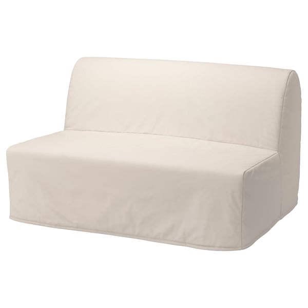 Das cremefarbene Schlafsofa Lycksele verwandelt sich in ein Doppelbett.