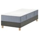 Ikea LYNGÖR Twin-Bett, grauer Stoff, Schaumstoffmatratze mit Taschenfedern.