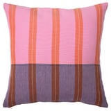 MÄVINN Kissenbezug, rosa und orange Streifen, blauer Boden, handgewebte Baumwolle, quadratische Form, gesticktes Design.