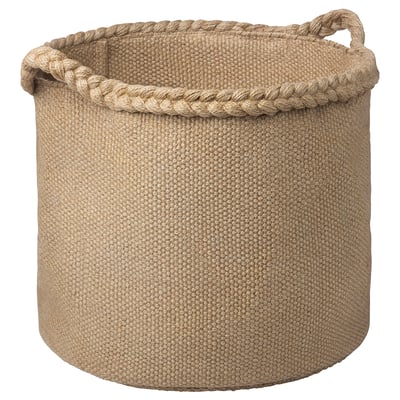 MÄVINN Jutekorb, beige, geflochtene Henkel, rund, naturbelassen.