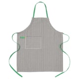 MÄVINN gestreifte Schürze mit grünen Bändern, große Tasche, schwarz/weiß gestreift, Baumwolle.