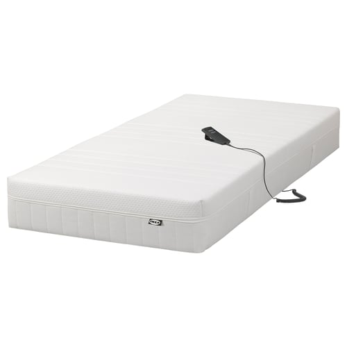 Weiße Ikea MAJSKÄR Elektroschaummatratze mit Fernbedienung.