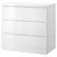 MALM weiße Kommode mit 3 Schubladen, modernes, schlankes Design, glatte Schubladen, wandverankert.