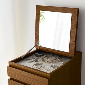 MALM Kommode mit 6 Schubladen, braun las. Eschenfurnier/Spiegelglas