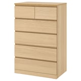 MALM Kommode aus hellem Holz mit 6 Schubladen, schlankes Design, glatte Schubladen, Wandanker bereit.