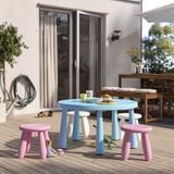 Kinder-Outdoor-Möbelset mit pastellfarbenen Stühlen und Tisch, leicht zu reinigen, langlebig zum Spielen oder Picknicken.