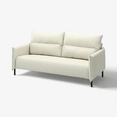Ein MANNARP hellgraues Sofa mit modernem Design und Holzbeinen.