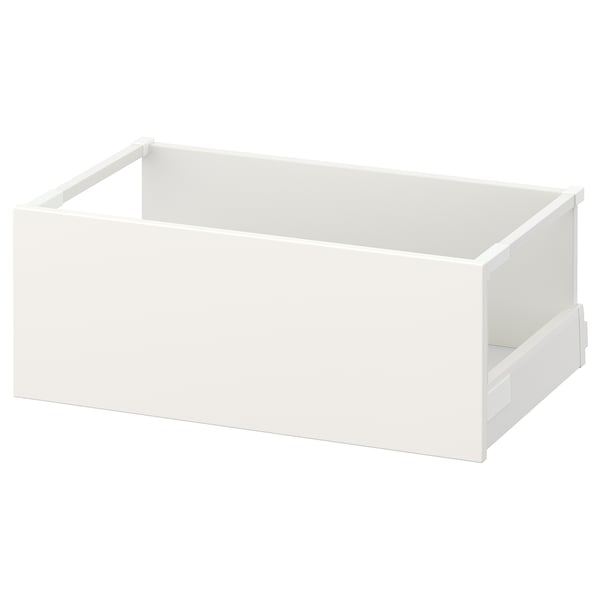 Weiße MAXIMERA Schublade aus Stahl und Spanplatten mit glatten Kanten und schlichtem Design.