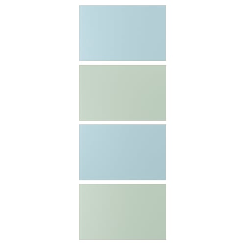 MEHAMN: hellblau-grüne Paneele; Pastellfarbenes, zweifarbiges, rechteckiges, flaches Design.