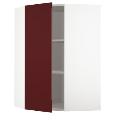 METOD Wandeckschrank mit Böden - weiß Kallarp, Hochglanz dunkel