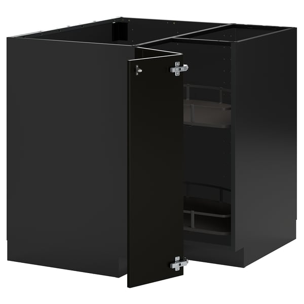 Schwarzes Küchenschrank-Set METOD mit abgeschrägten Kanten, verstellbaren Regalen und umkehrbarer Tür. Robustes, modernes Design.