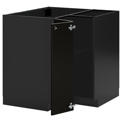 Schwarzes METOD-Schrankset, modernes Design, quadratische Form, mit verstellbaren Regalen.
