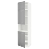 Ikea METOD hoher Küchenschrank in Weiß und Grau mit verstellbaren Regalen und grauen Türen mit abgeschrägten Kanten.