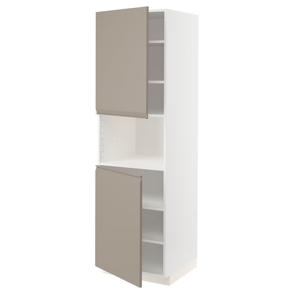 METOD Küchenschrank: hoch, weiß, zwei Türen offen, hellbraun, modernes Design, Spanplatte & Folie.