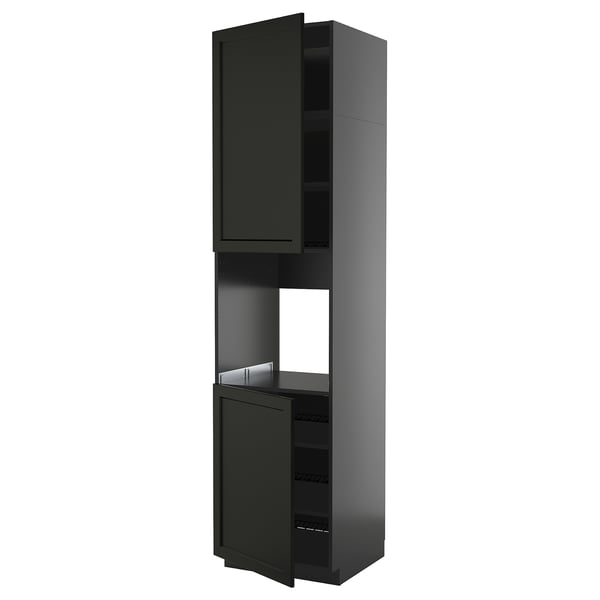 Schwarzer METOD-Küchenschrank, hoch mit Regalen, schlankes, modernes Design.