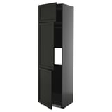 Schwarzer hoher Küchenschrank, schlankes Design, drei Türen, verstellbares Regal.
