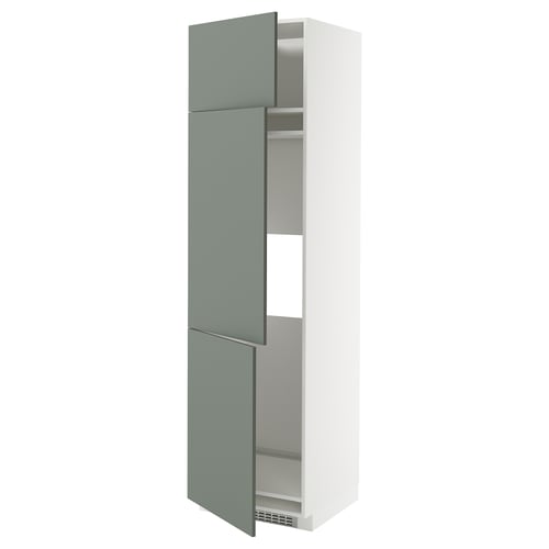 Ikea METOD Küchenzeile, graugrün, hoch, dreiteilig, offen.