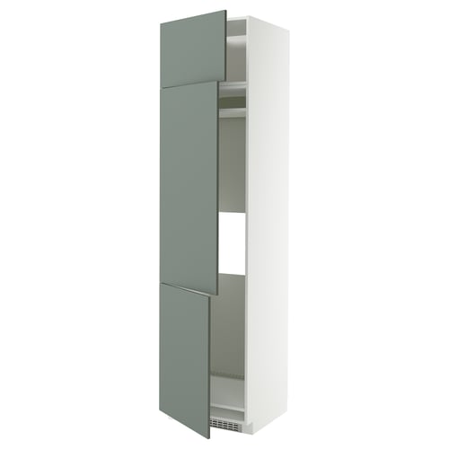 Moderner Küchenschrank, METOD mit mattgrau-grünen Nickebo-Fronten, Metallregal, verstellbar.