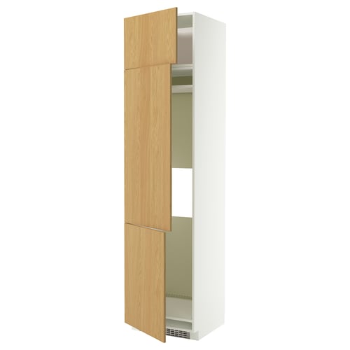 METOD Hochschrank f Kühl/Gefrierschr+3Tür, weiß/Sinarp Eichenfurnier, 60x60x240 cm