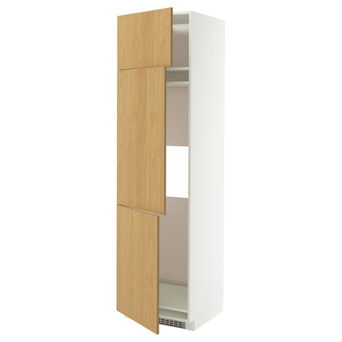 METOD Hochschrank f Kühl/Gefrierschr+3Tür, weiß/Sinarp Eichenfurnier, 60x60x220 cm