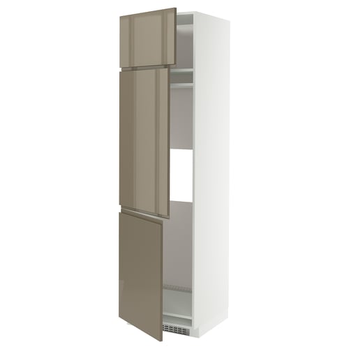 Weißer METOD-Schrank, hochglänzende braune Türen, schlankes Design.