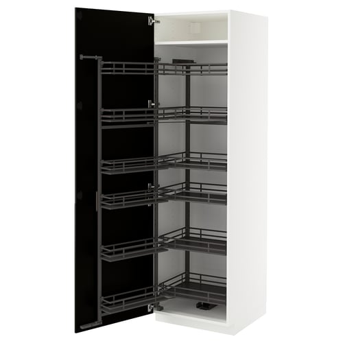 Weißer METOD-Schrank mit ausziehbaren schwarzen Einlegeböden.