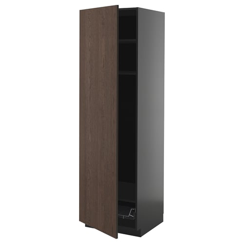 Ein dunkelbrauner METOD-Küchenschrank mit Holzkante und Regal.