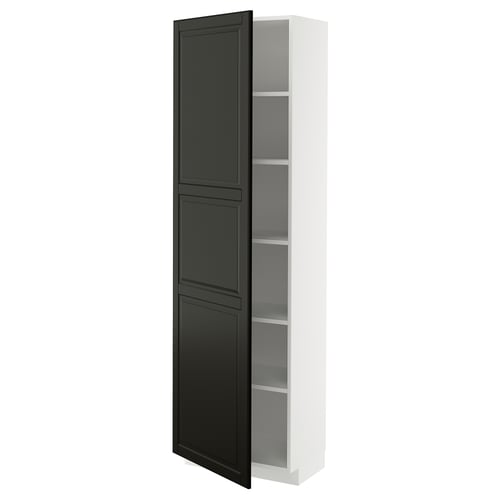 Weißer METOD-Schrank mit schwarzer Tür, drei Regale.
